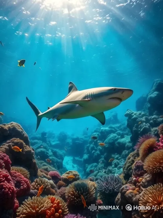 Graceful Shark Glides Through Vibrant Coral Reef – AI Generated Video | Hailuo AI
