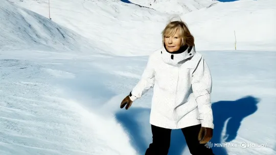 Blonde Woman Snowboarding with Determination and Grace – AI Generated Video | Hailuo AI