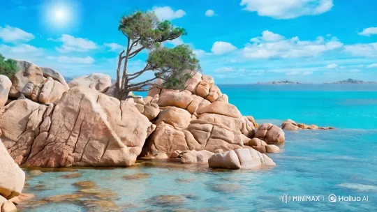 Coastal Serenity: Resilient Tree Amidst Rocky Shoreline – AI Generated Video | Hailuo AI