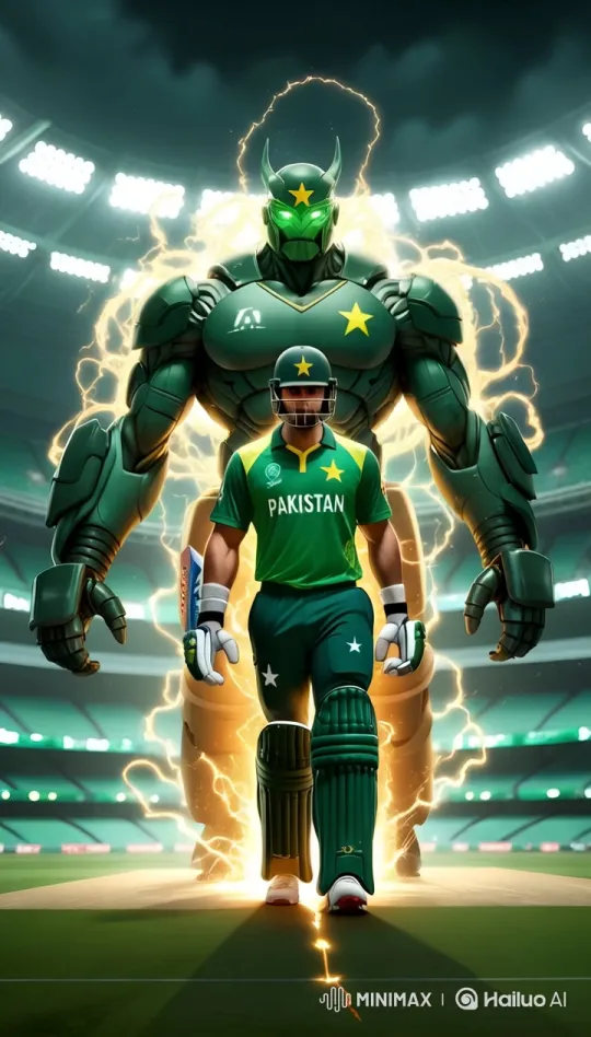 Pakistani Cricket Player and Storm Titan Advance with Determination – AI Generated Video | Hailuo AI