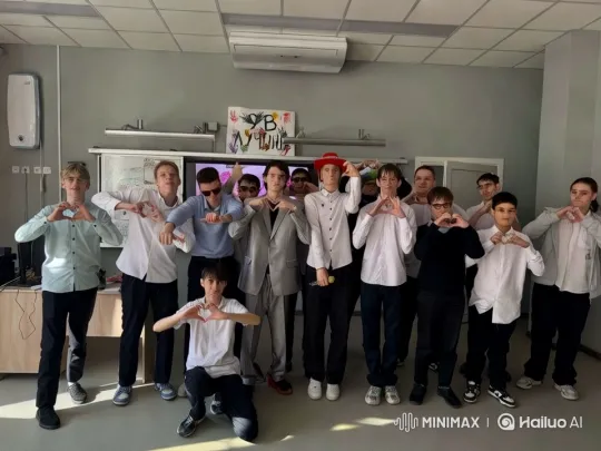Young Men Celebrate with Minion in Classroom – AI Generated Video | Hailuo AI