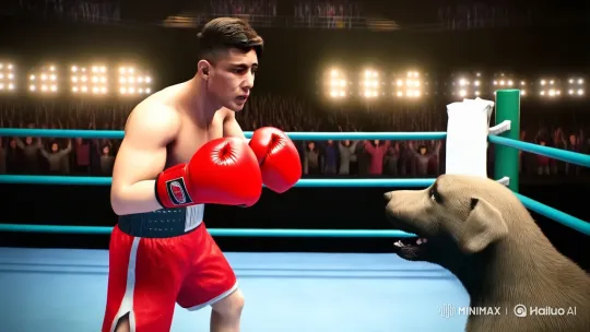 Young Boxer Triumphs Over Agile Dog in Unique Match – AI Generated Video | Hailuo AI