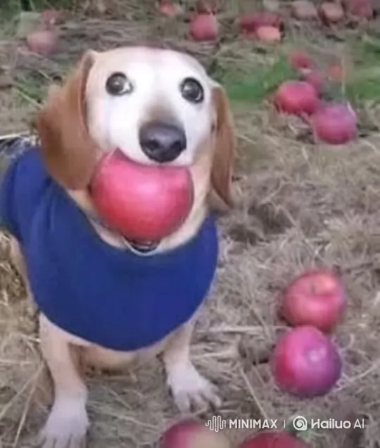 Dog in Blue Sweater Confronts Gorilla in Apple Orchard – AI Generated Video | Hailuo AI