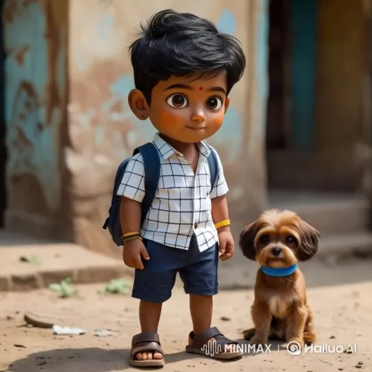 Boy and Dog in Rustic Street Scene – AI Generated Video | Hailuo AI
