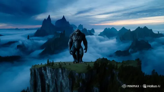 Monster Roars Amidst Stormy, Ancient Landscape – AI Generated Video | Hailuo AI