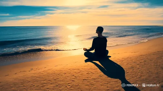 Meditative Beach Scene: Embracing Tranquility and Mindfulness – AI Generated Video | Hailuo AI