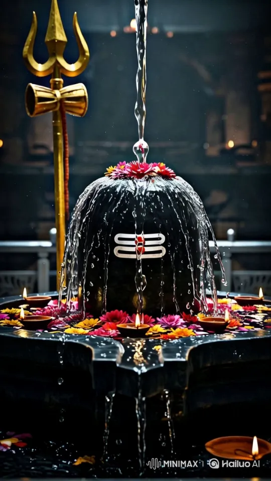 Sacred Shiva Lingam Abhishekam Ritual Display – AI Generated Video | Hailuo AI