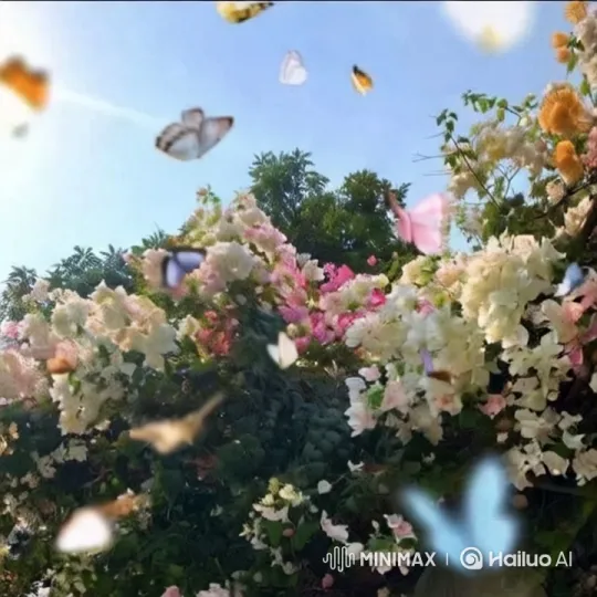 Vibrant Garden: Butterflies Dance in Sunlit Beauty – AI Generated Video | Hailuo AI