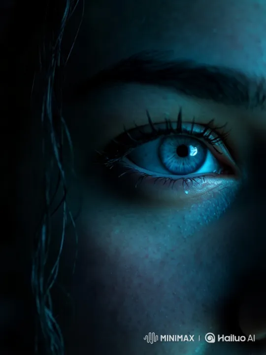 Eye Close-Up Showcases Aesthetic Details in Blue Light – AI Generated Video | Hailuo AI