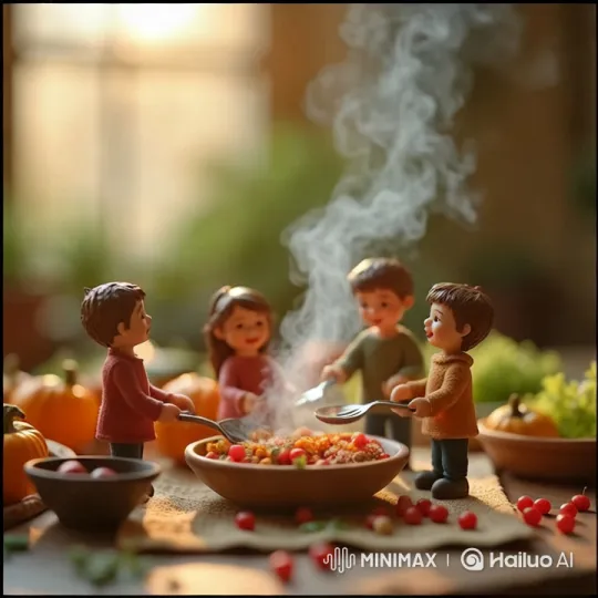 Autumn Cooking Scene with Children and Fresh Produce – AI Generated Video | Hailuo AI