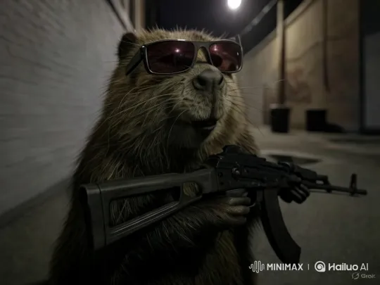 Beaver with Rifle in Dramatic Alley Chase – AI Generated Video | Hailuo AI