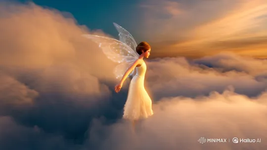 Fairy Dances in Luminous Clouds, Ascends Sky – AI Generated Video | Hailuo AI