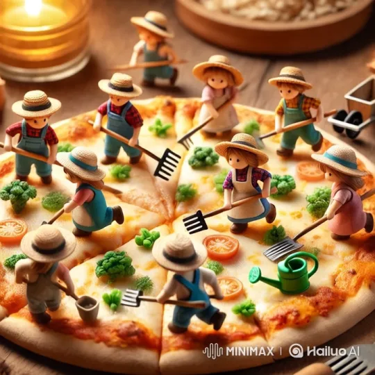 Whimsical Pizza with Miniature Farmers Scene – AI Generated Video | Hailuo AI