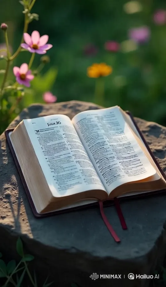 Aesthetic Bible Display in Peaceful Natural Setting – AI Generated Video | Hailuo AI