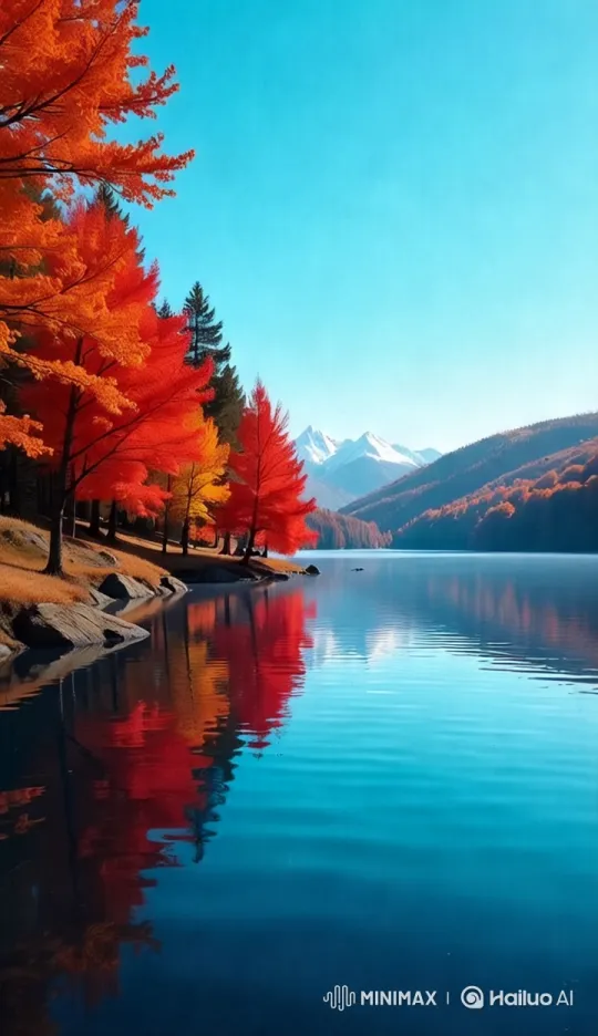 Autumn Serenity: Vibrant Lake and Forest Landscape – AI Generated Video | Hailuo AI