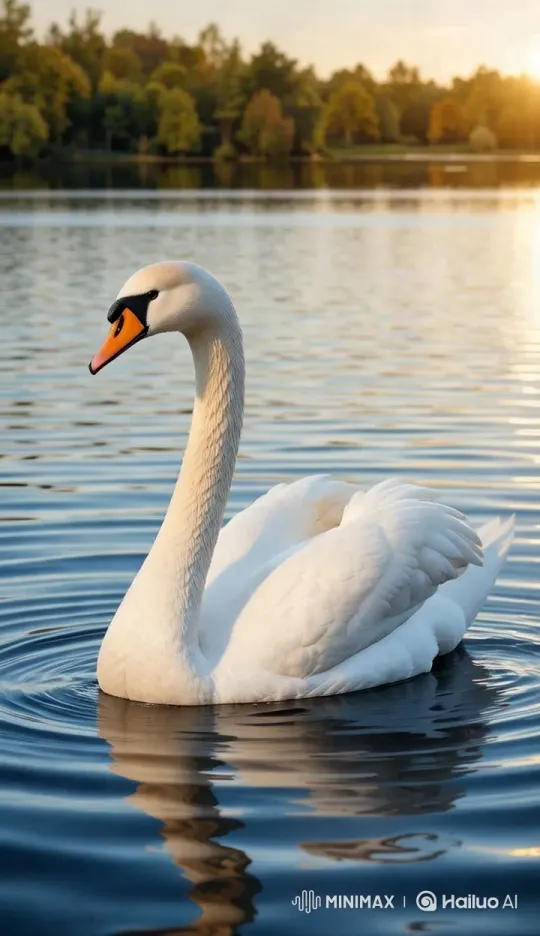 Tranquil Lake: Graceful Swan in Autumn's Glow – AI Generated Video | Hailuo AI