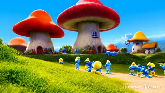 Aerial Panoramic View of a Charming Smurf Village – AI Generated Video | Hailuo AI