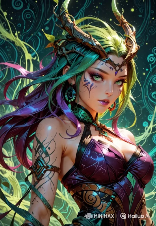Enchanted Woman with Vibrant Hair in Ethereal Setting – AI Generated Video | Hailuo AI