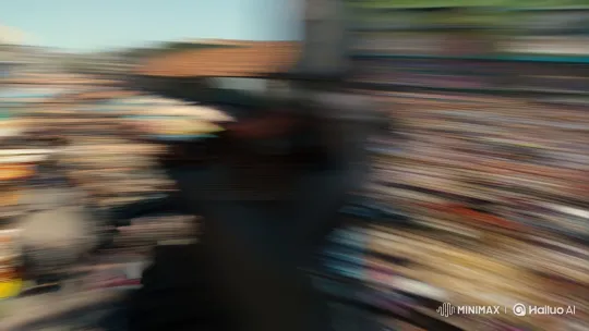 Dramatic Market Scene with Focused Subject Tracking – AI Generated Video | Hailuo AI