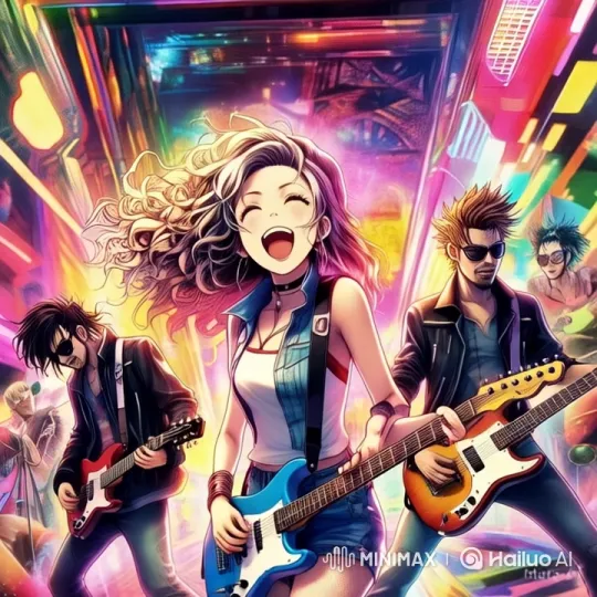Electric Anime Band Performs in Futuristic Cityscape – AI Generated Video | Hailuo AI