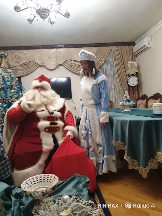 Christmas Celebration: Santa and Snow Maiden in Festive Setting – AI Generated Video | Hailuo AI