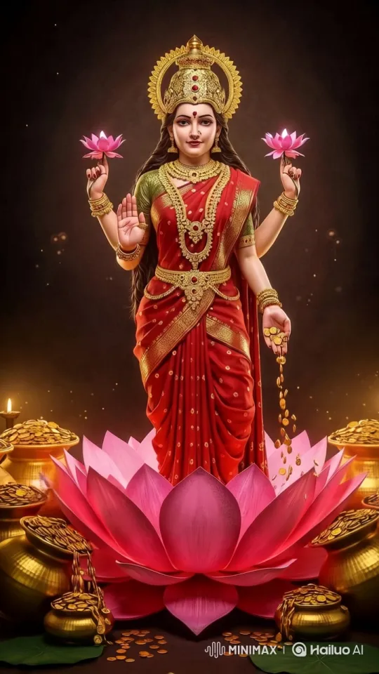 Divine Deity Adorned in Gold Embroidery and Lotus Petals – AI Generated Video | Hailuo AI