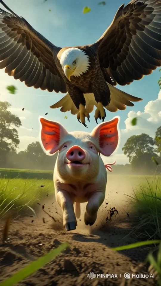 Orc Evades Pursuing Eagle in Lush Field Chase – AI Generated Video | Hailuo AI