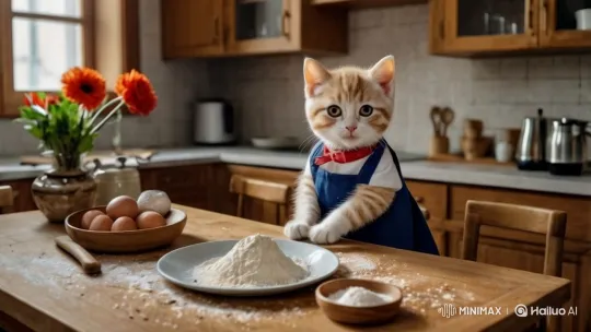 Animated Kitten Chef Prepares Baking Tutorial – AI Generated Video | Hailuo AI