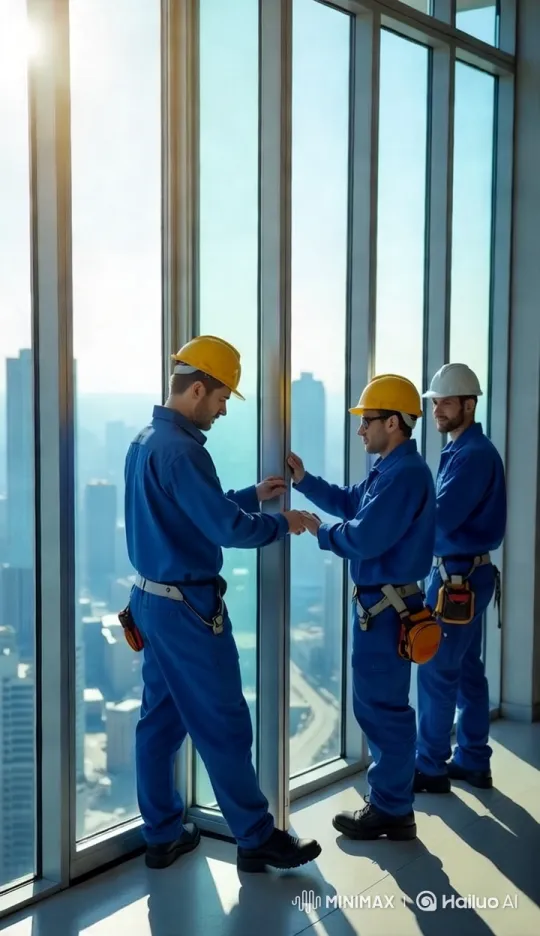 High-Rise Window Installation by Skilled Construction Workers – AI Generated Video | Hailuo AI