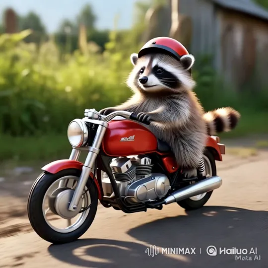 Raccoon Riding Motorcycle Down Country Road – AI Generated Video | Hailuo AI