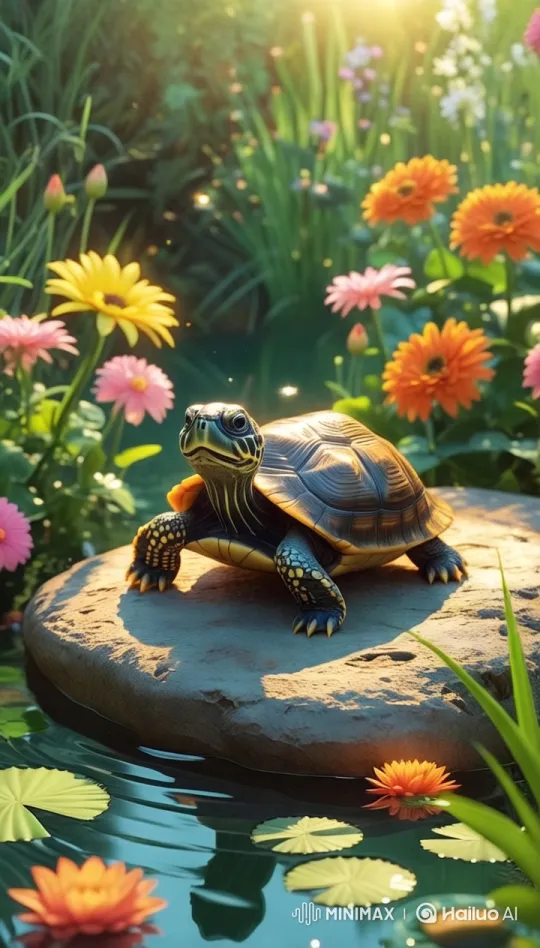 Calm Pond Scene with Timmy the Turtle – AI Generated Video | Hailuo AI