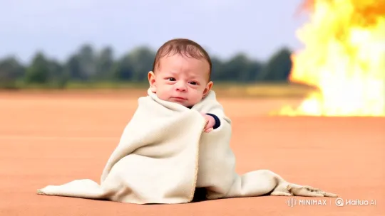 Baby Boy Struts Confidently in Sunglasses Amidst Explosion – AI Generated Video | Hailuo AI
