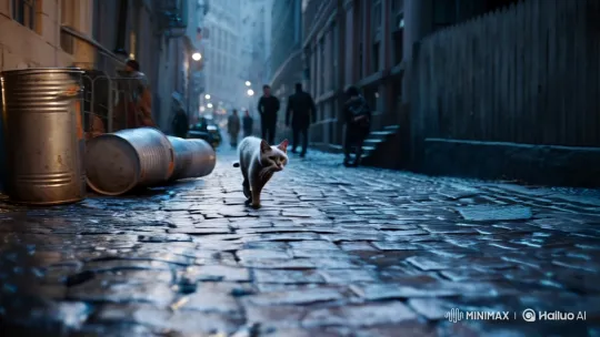Urban Chase: Cat vs. Dog in a Gritty Alleyway Drama – AI Generated Video | Hailuo AI