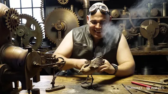 Steampunk Workshop: Inventor Crafting Mechanical Bird – AI Generated Video | Hailuo AI