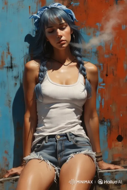 Woman in Vibrant Blue and Orange Setting – AI Generated Video | Hailuo AI