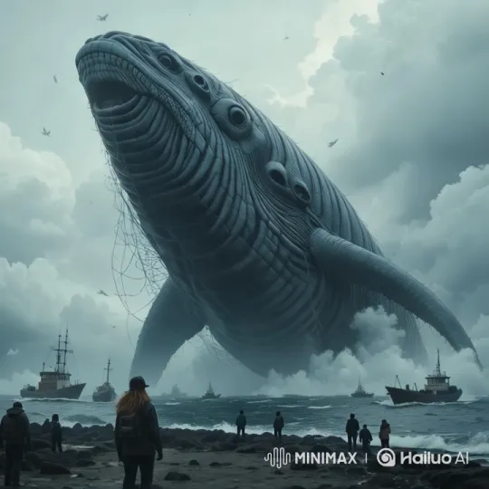 Colossal Whale Emerges in Stormy Seas Amidst Awe and Fear – AI Generated Video | Hailuo AI