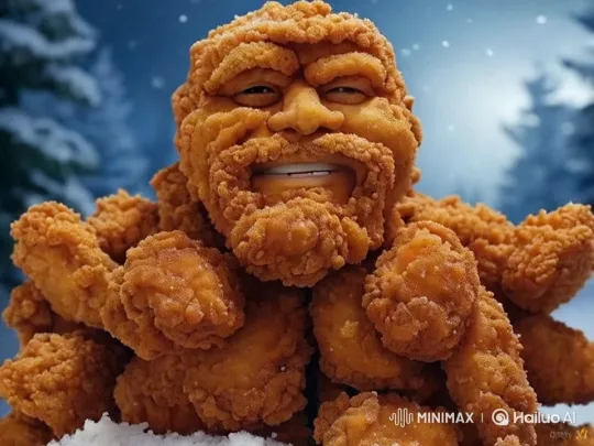 Fried Chicken Man Enjoying Butter in Snowy Forest – AI Generated Video | Hailuo AI