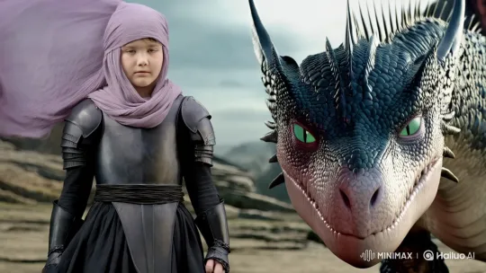 Girl in Armor Stroking Her Loyal Dragon – AI Generated Video | Hailuo AI