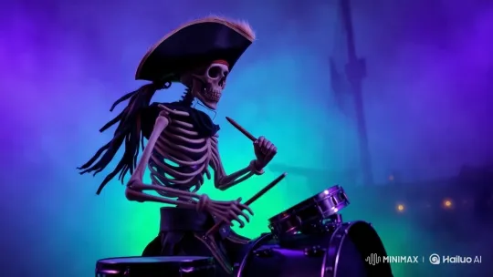 Eerie Pirate Skeleton Drummer on Vibrant Ship – AI Generated Video | Hailuo AI