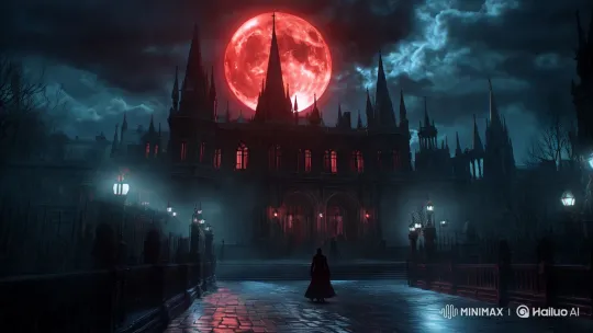 Gothic Castle Under Red Moon: A Haunting Approach – AI Generated Video | Hailuo AI