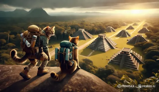 Adventurous Cats Explore Ancient Pyramids at Sunset – AI Generated Video | Hailuo AI
