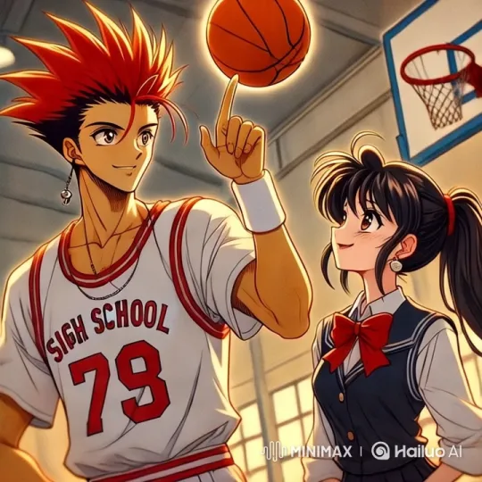 High School Gym: Boy Spins Ball, Girl Watches – AI Generated Video | Hailuo AI