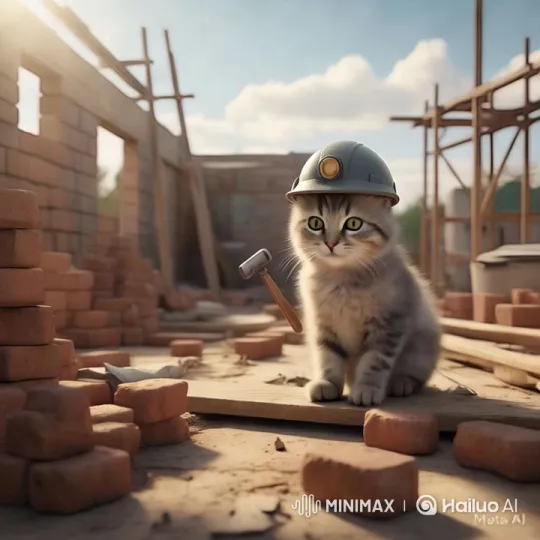 Construction Site: Kitten's Playful Perspective – AI Generated Video | Hailuo AI