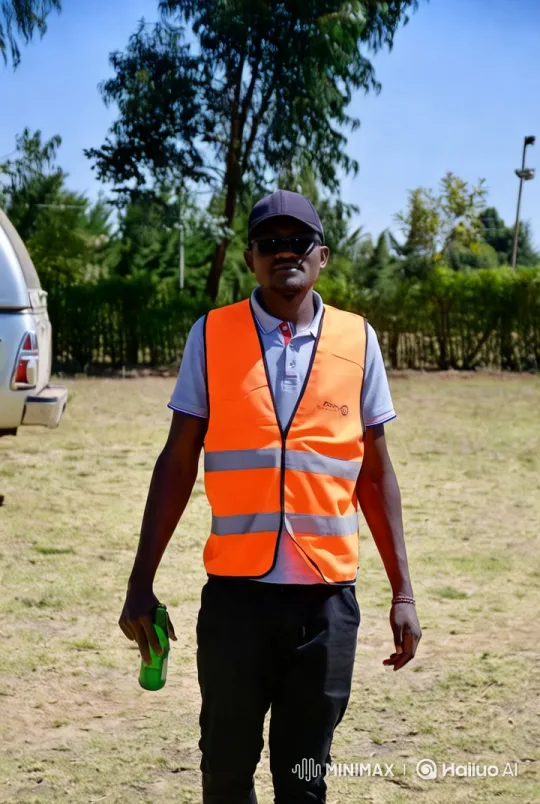 Man in Safety Vest Walks Through Lush Greenery – AI Generated Video | Hailuo AI
