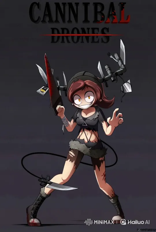 Maniacal Redhead Laughs in 'Cannibal Drones' Live2D Short – AI Generated Video | Hailuo AI