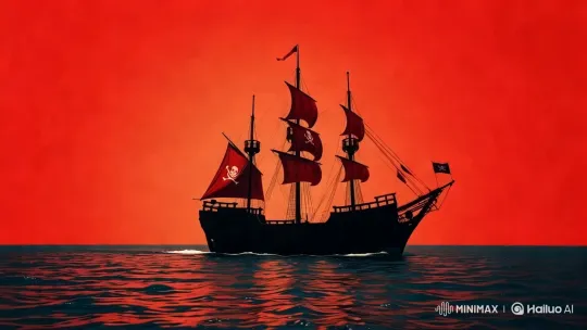 Pirate Ship Silhouette in Fiery Sky Over Ocean – AI Generated Video | Hailuo AI
