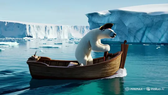 Polar Bear Pirate Commands Antarctic Seascape – AI Generated Video | Hailuo AI