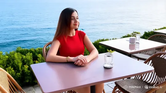 Contemplative Woman Enjoys Serene Seascape with Butterfly – AI Generated Video | Hailuo AI