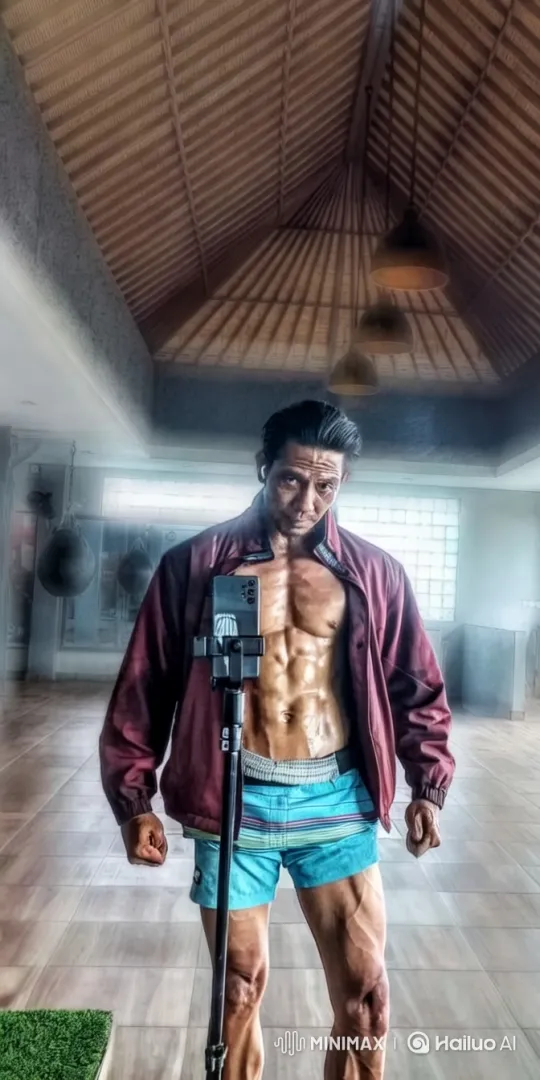 Confident Man Showcases Physique in Aesthetic Gym Setting – AI Generated Video | Hailuo AI