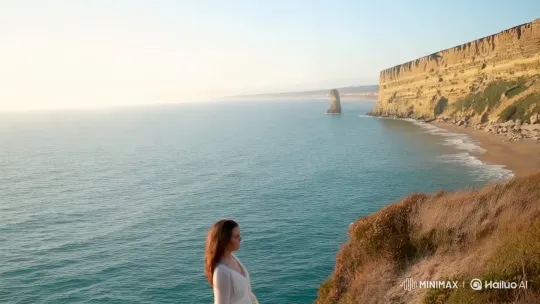 Woman Sings at Cliff's Edge Over Vast Sea – AI Generated Video | Hailuo AI